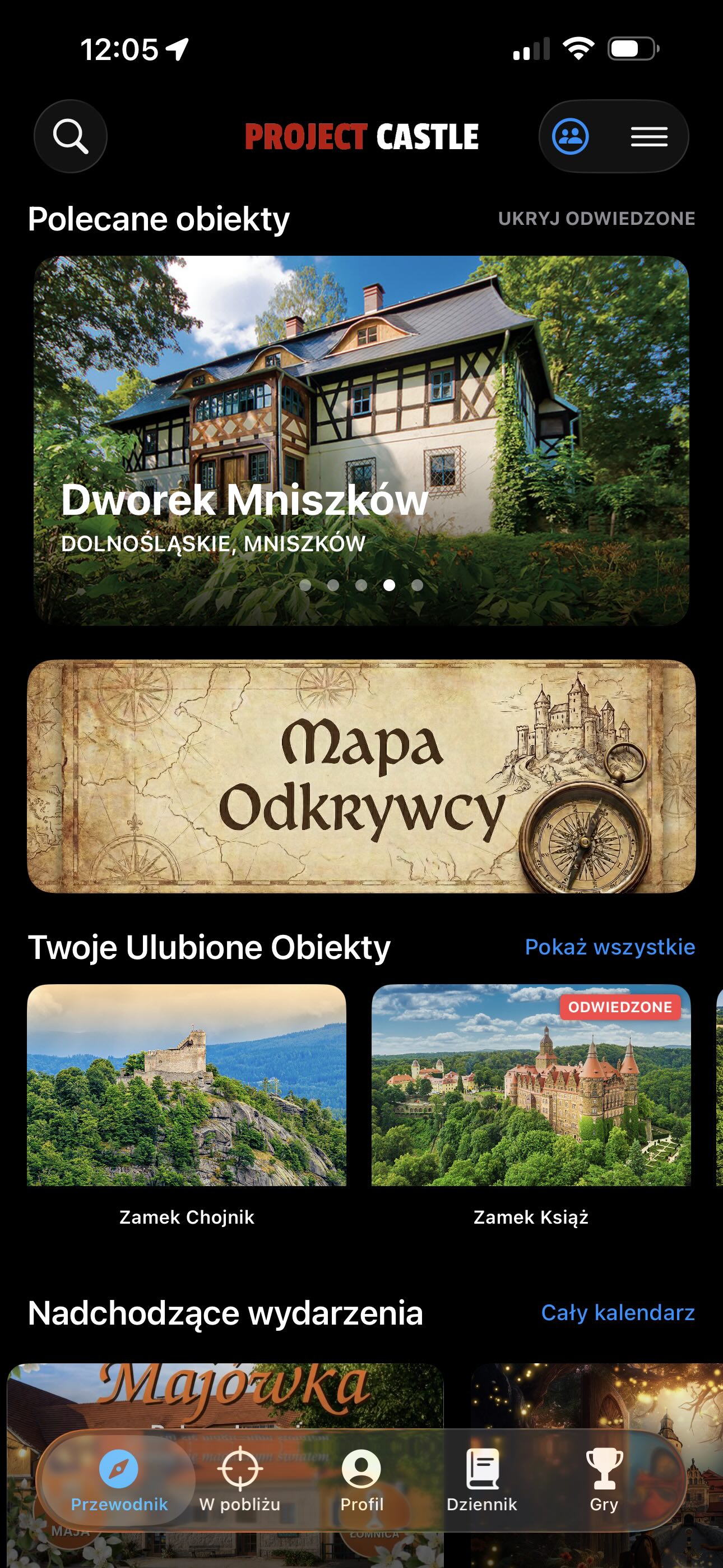 Aplikacja Project Castle — ekran główny